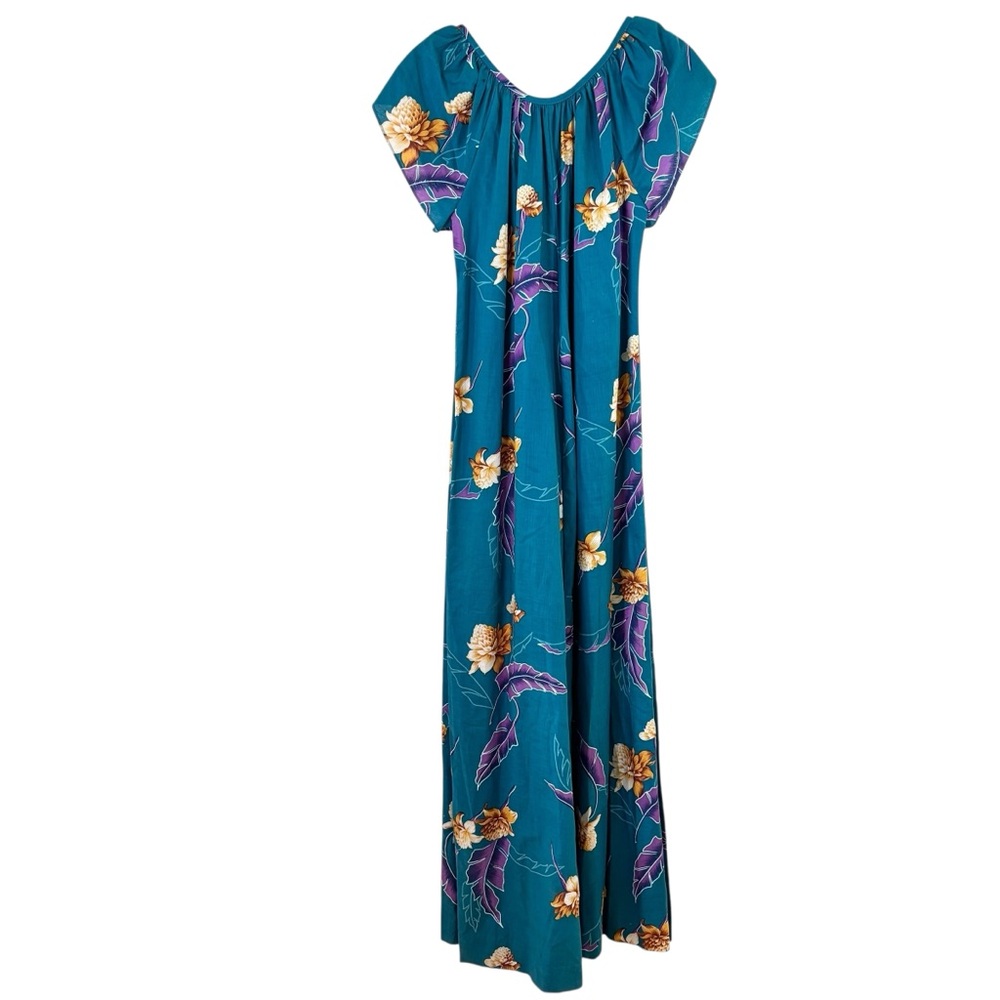 Hilo Hattie’s Vintage Floral Teal‎ Green Maxi Dress S Tropical - Picture 2 of 7